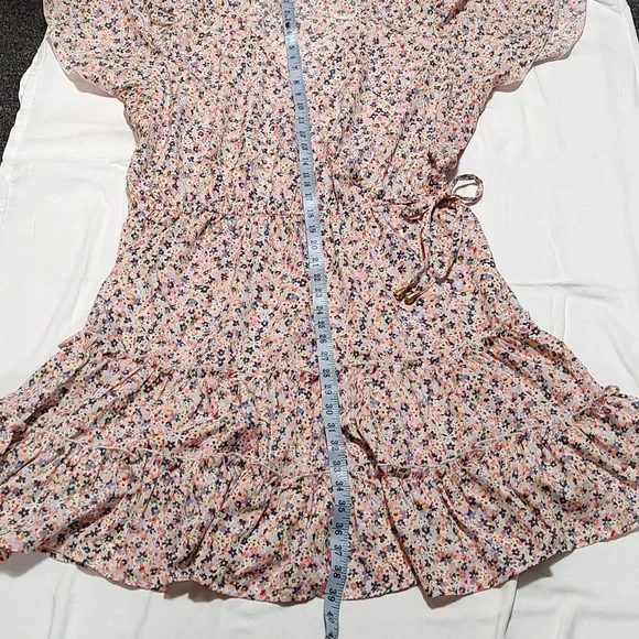 Ladies Blue/Pink Floral Dress with Flutter Sleeves Size 2x - Picture 9 of 11